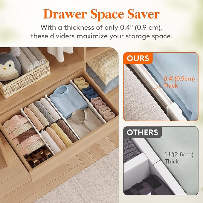 Lifewit 4" Tall 5 Pack Drawer Dividers, 35-56.5cm/13.8-22.2" Expandable Drawer - Image 6