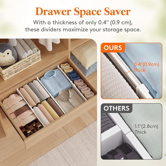 Lifewit 4" Tall 9 Pack Drawer Dividers, 35-56.5cm/13.8-22.2" Expandable Drawer - Image 6