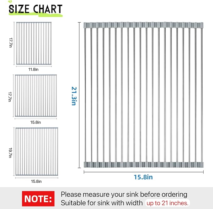 Roll Up Dish Drying Rack, 21.3" x 15.8" Over The Sink Dish Drying Rack - Image 2