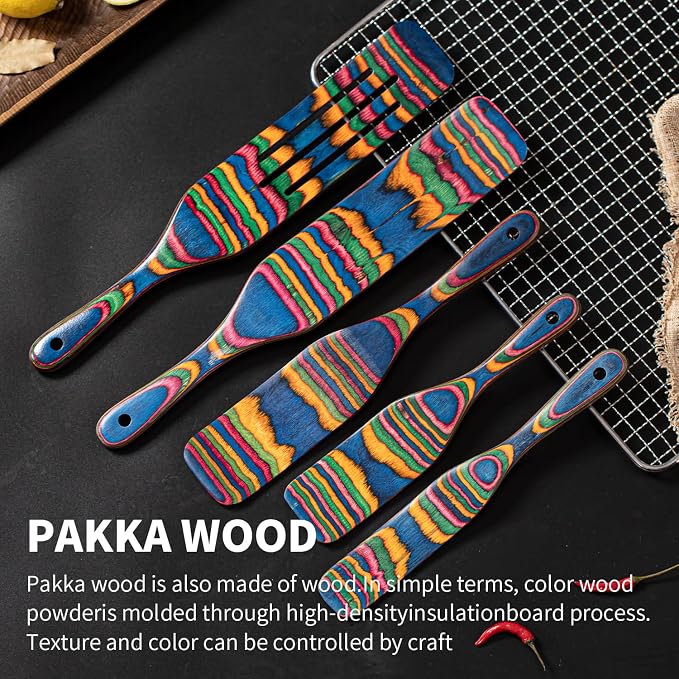 Pakkawood Spurtle Set, Gudamaye 5 Pcs Pakkawood Kitchen Utensils, Wooden Spoons - Image 3