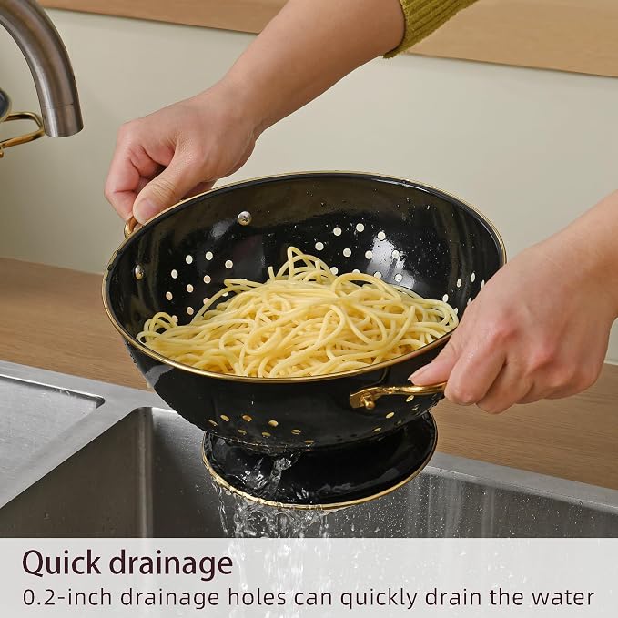 Metal Colander 2 Pack, 3.5 Quart Powder Coated Self-draining Solid Ring Base - Image 3