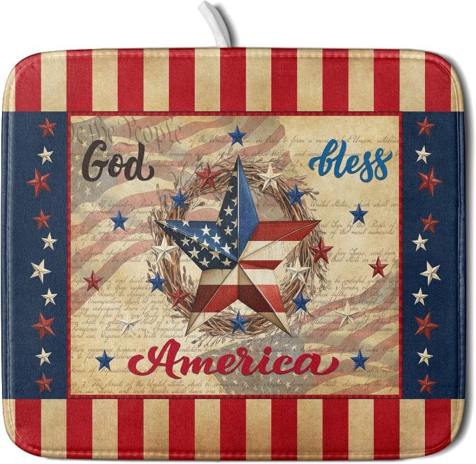 4th of July God Bless Dish Drying Mat by Anyako