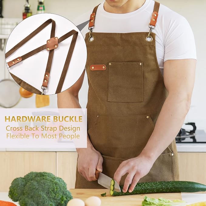 Aoomzoon Canvas Aprons for Men Chef Apron, Work Apron - 16oz Heavy Duty Cross - Image 2