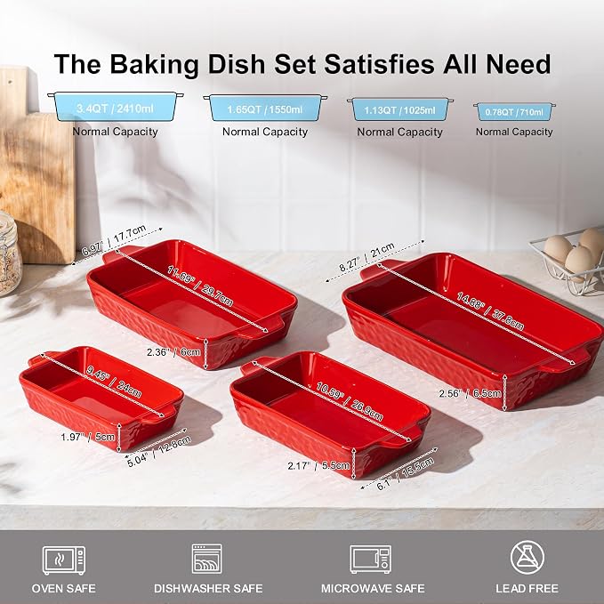 Dafuceramic Casserole Dishes for Oven, Baking Dishes, Ceramic Bakeware Sets of 4 - Image 2