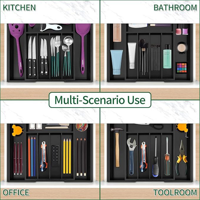 Utoplike Bamboo Silverware Drawer Organizer, Expandable Kitchen Utensils Drawer - Image 6