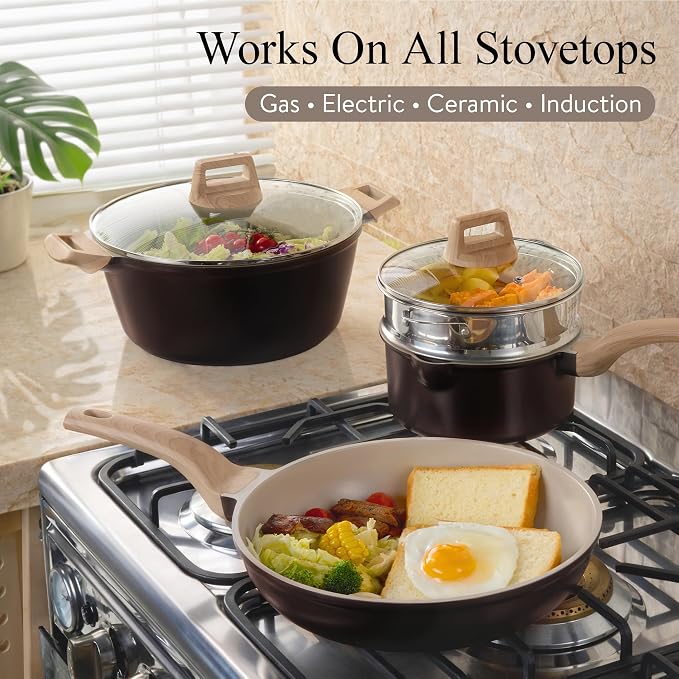 CAROTE 21 PCS Ceramic Cookware Set, Pots and Pans Set Non Stick, Pot and Pan Set - Image 7