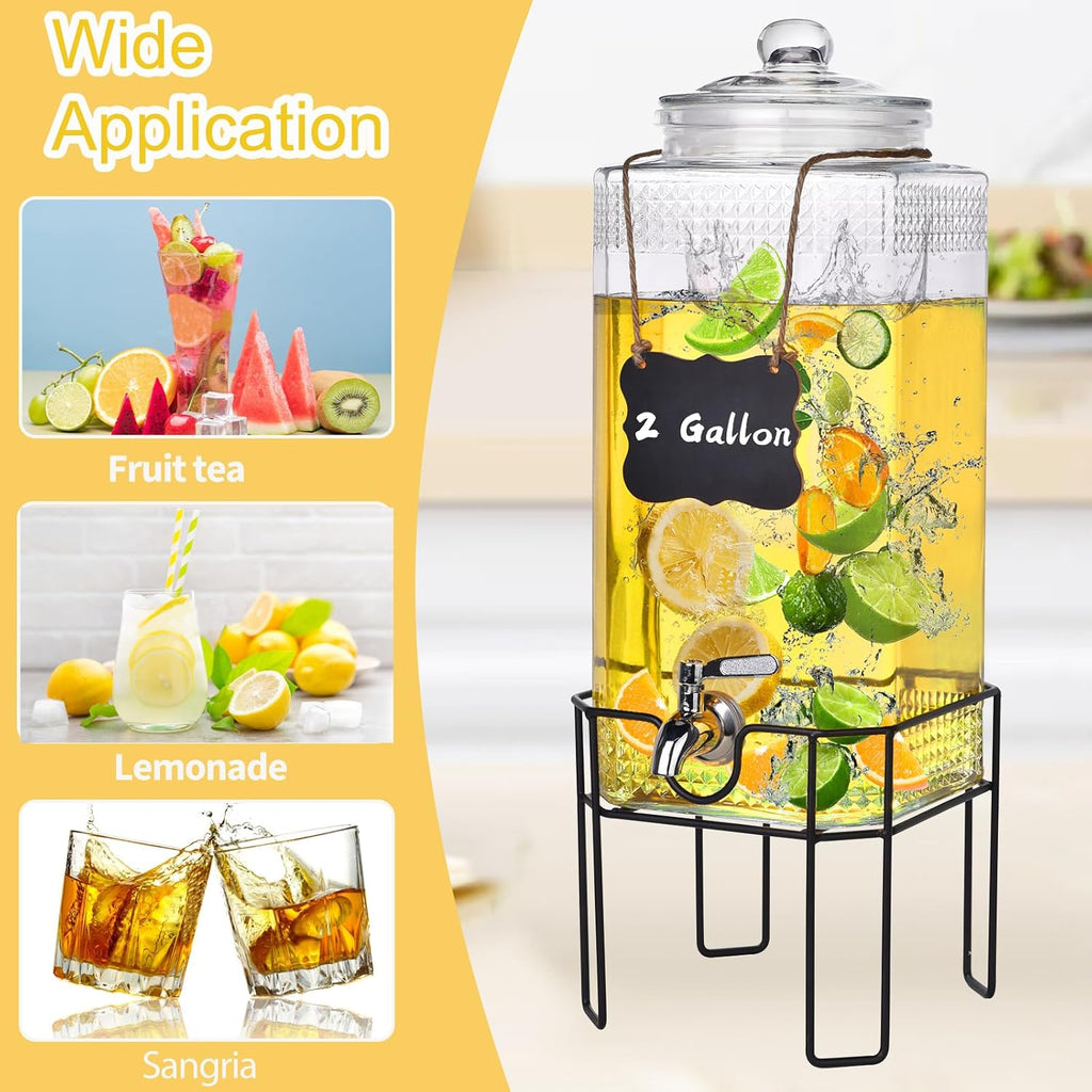 2 Gallon Glass Drink Dispenser, Drink Dispensers for Parties, Beverage
