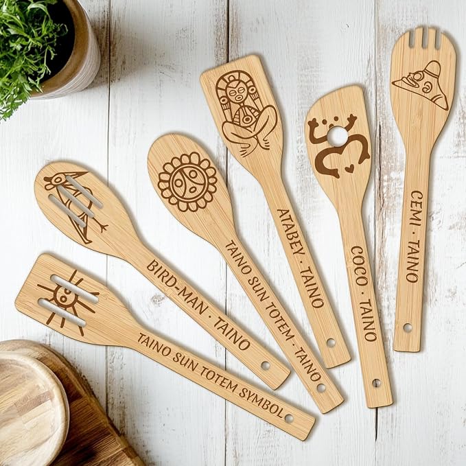 CUTHOLLOW 6PCS Taino Element Wooden Kitchen Cooking Utensil Set, 11.9in Non by CUTHOLLOW
