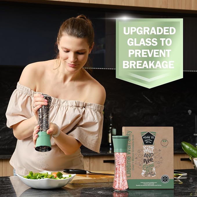 Home EC Premium Green Sea Salt and Pepper Grinder Set of 2 - Image 4