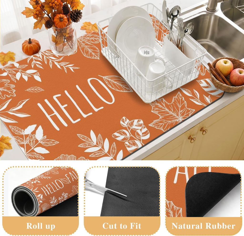 Fall Dish Drying Mat Autumn Decor Kitchen Countertop,Super Absorbent