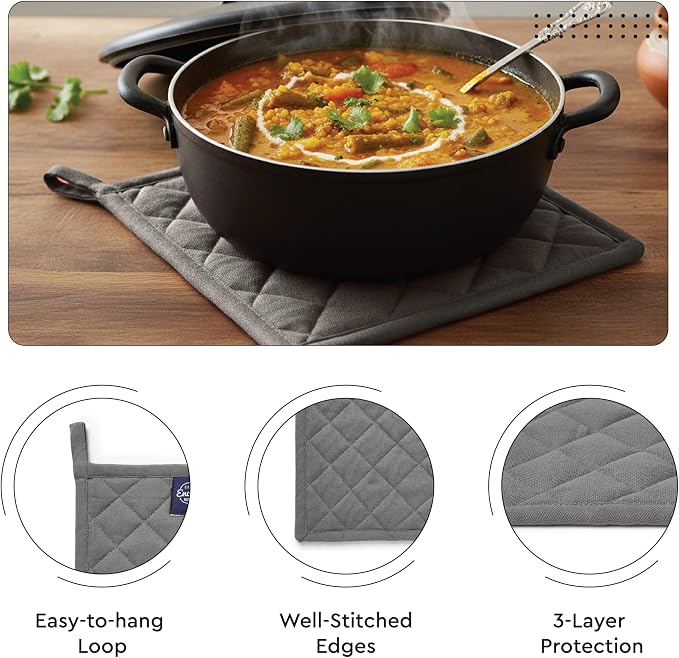 Encasa XO Heat Resistant 100% Cotton Oven Glove & Potholder Set - Image 5