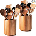 Criusia Utensil Holder 2 Pack, 360° Rotating Acacia Wood Cooking Utensil Crocks by Criusia