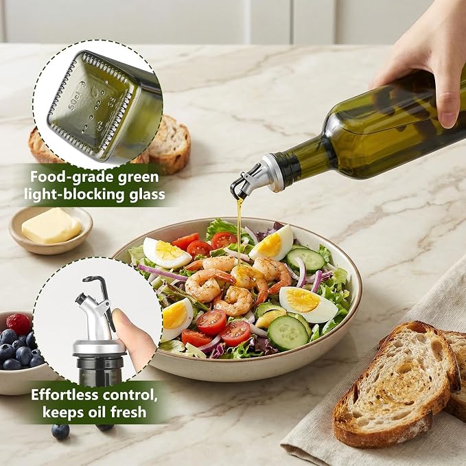 WERTIOO 4Pack Green Olive Oil Dispenser Bottle, 17 OZ Glass Oil Dispenser - Image 6