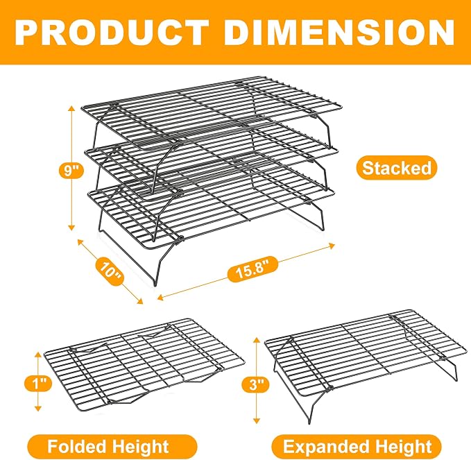3 Tier Stackable Cooling Rack for Batch Cooling Cookie, Cake-15.8”x 10”- Heavy - Image 4