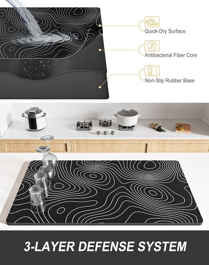 Rnivvi Dish Drying Mat for Kitchen Counter, XL 15 x 24" Cute Marble Super - Image 4