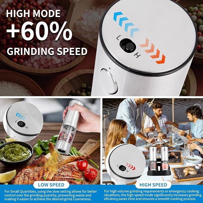 Electric Salt and Pepper Grinder Set Stainless steel, Large Capacity Automatic - Image 3