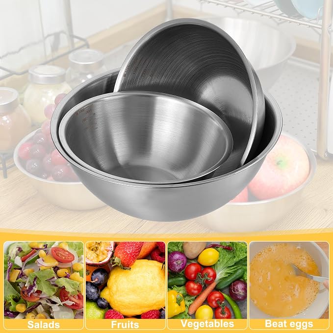 Stainless Steel Mixing Bowls 3 Packs Nesting Baking Supplies Small Thicker - Image 3