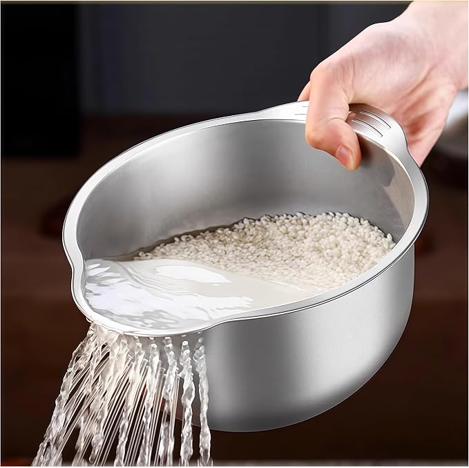 Rice Washer Strainer Bowl, Stainless Steel Washing Bowl - Image 8