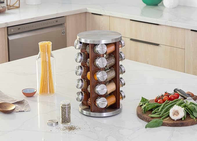 Orii 20 Jar Rotating Dark Acacia Wood Spice Rack - Image 7