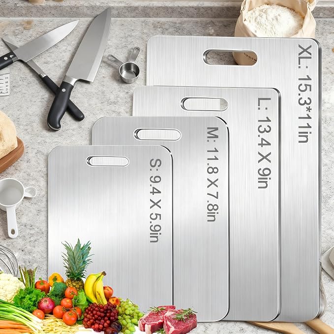 4PCS Titanium Cutting Board Set of 4 – 100% Pure Titanium Double-Sided Chopping by Unknown