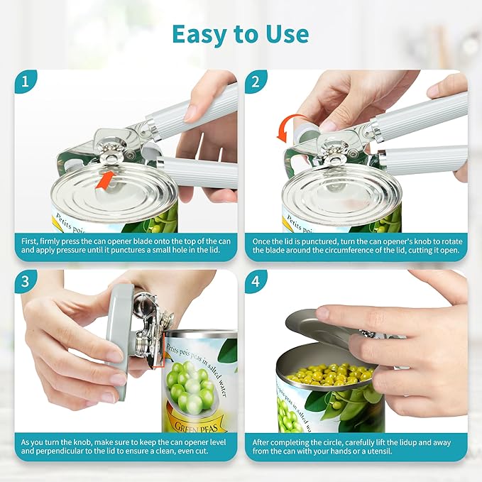 Ultrean Manual Can Opener Bottle Opener, Heavy Duty Stainless Steel Smooth Edge - Image 4