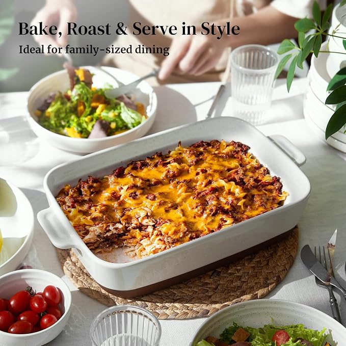 DOWAN Ceramic Casserole Dish for Oven, 9x13 Deep Lasagna Pan, Large Baking Dish - Image 3