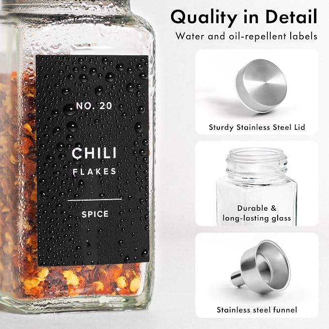 EDELHAUS Glass Spice Jars with Labels and Steel Lids Spice Containers with 240 - Image 9