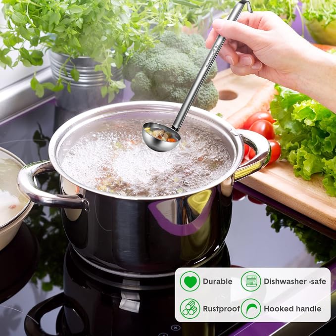 Potchen 10 Pcs Stainless Steel Soup Ladle Set Small Ladle Sturdy Long Handle - Image 4