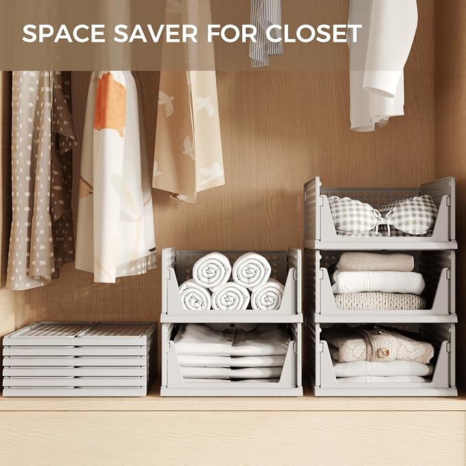 Pinkpum Grey 6 Pack Closet Organizers Storage Bins, Stackable Plastic Drawer - Image 4