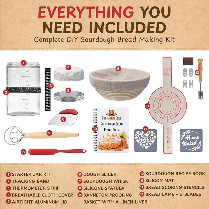 Complete Sourdough Bread Starter Kit, Glass Sourdough Starter Jar Kit & Tons of - Image 2