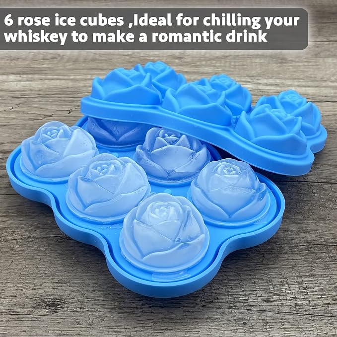 CAMKYDE Rose Ice Cube Tray 2 Inch, 6 Cavity Silicone Rose Ice Cube Mold - Image 4
