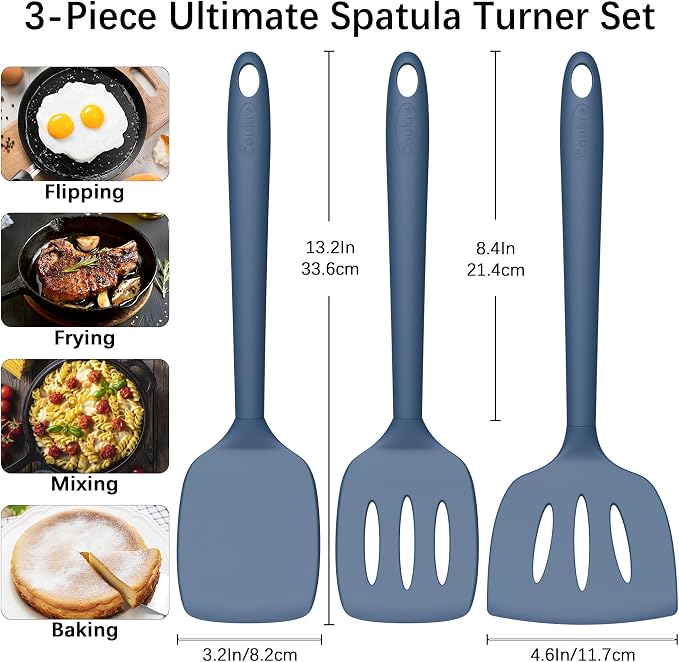 Coukre 3 Pack Silicone Spatula Set, High Heat Resistant, Fish Spatula, Solid & - Image 2
