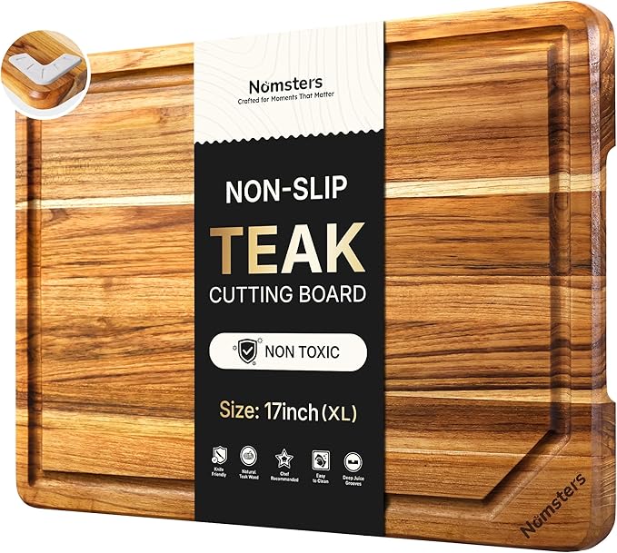 17'' Teak Wood Cutting Board for Kitchen Non Slip Charcuterie Board Serving by Unknown