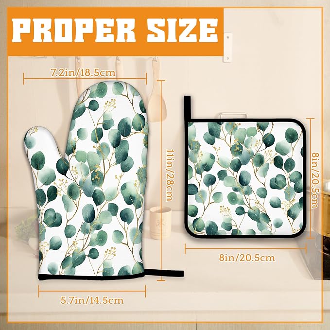 Eucalyptus Leaf Oven Mitts and Pot Holders Set - Image 2