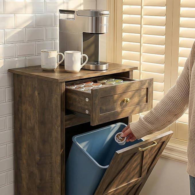 YESHOMY Tilt Out Trash Cabinet, 10 Gallon Hidden Wooden Bin Cabinets, Laundry - Image 4
