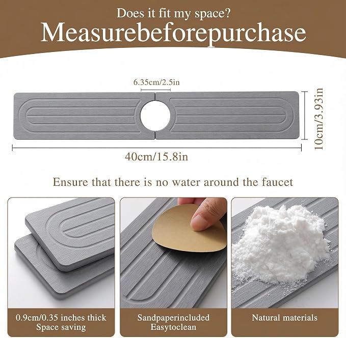 Faucet Mat for Kitchen Sink -Diatomite Stone Drying Mat for Kitchen Counter & - Image 5