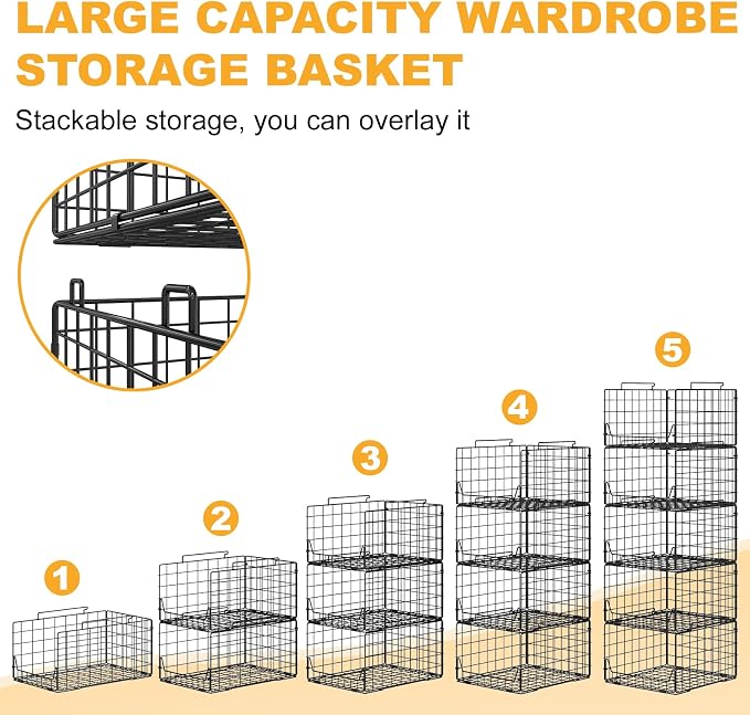 Jakyitvi 5-Tier Stackable Closet Organizer Shelf – Foldable Metal Storage Bins - Image 4