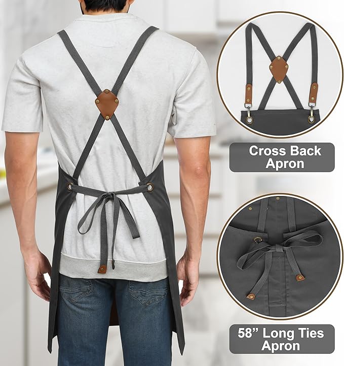 RUVANTI Work Aprons for Men, Oil & Water Repellent, PolyCotton Cross Back - Image 7