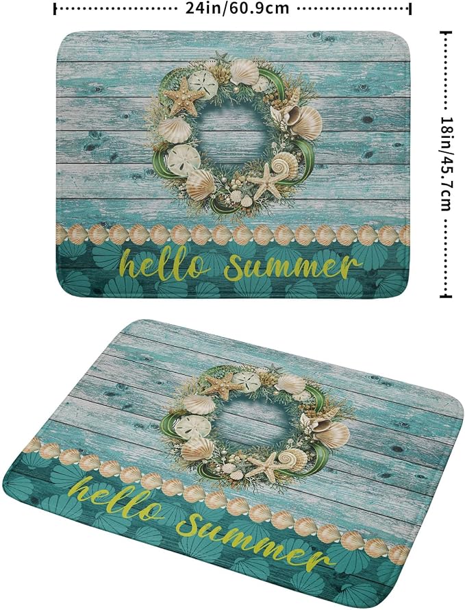 Hello Summer Dish Drying Mat for Kitchen Counter, Sea Shell Starfish Coastal - Image 2
