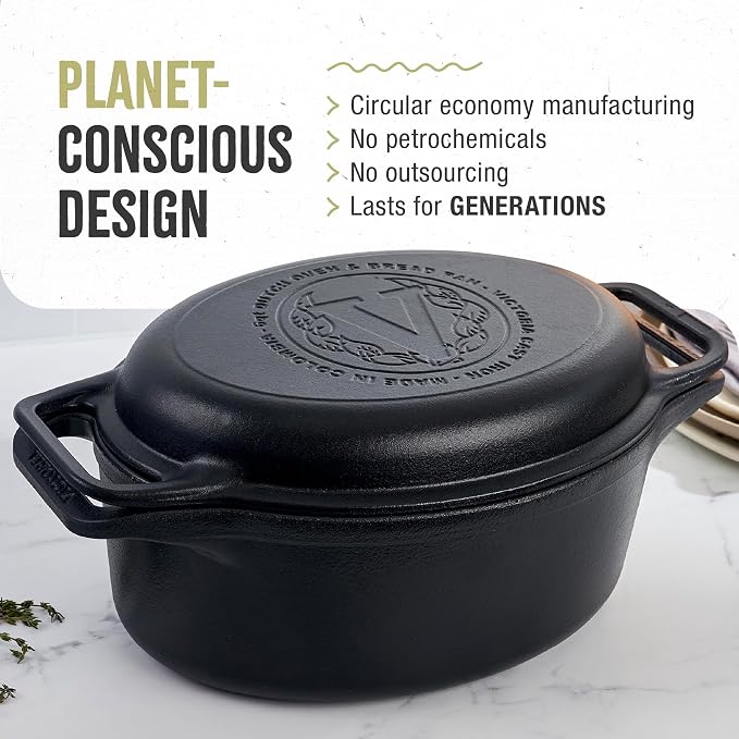 Victoria 6-Quart Cast Iron Oval Dutch Oven, Combination Combo Cooker Pot and - Image 5
