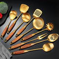 Gold Kitchen Utensils Set, Solid and Slotted Spoon, Slotted Tunner, Spaghetti by NIITAWH