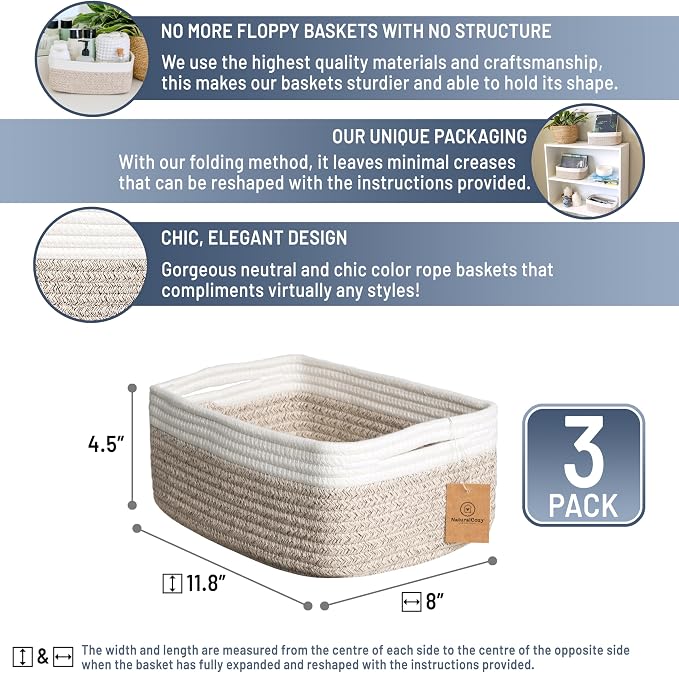 NaturalCozy 11.8"x8"x4.5” Storage Baskets - Image 2