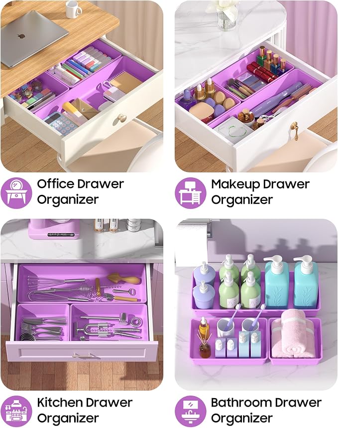 10 Pack Large Size Plastic Drawer Organizers Set, 3 Sizes Desk Drawer Organizer - Image 5