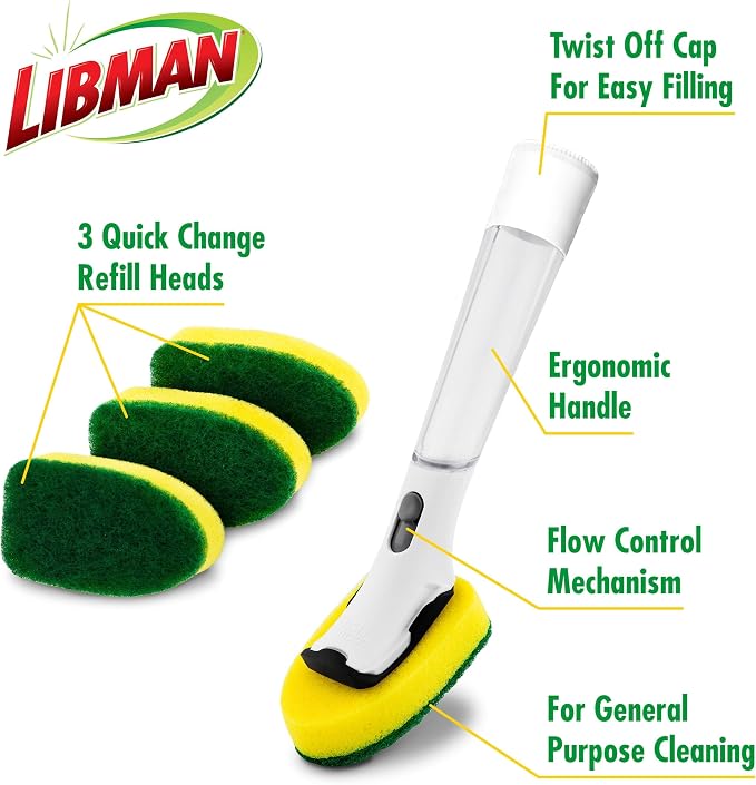 Libman Dishmatic I-Stand Dish Wand Kit, Kitchen Cleaning Scrub Brush - Image 4