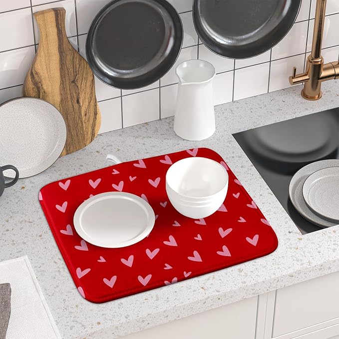 Valentines Dish Drying Mat for Kitchen Counter 16x18 Inch Valentine's Day Red - Image 6