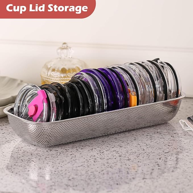 2Pack Stainless Steel Tumbler Cup Lid Organizer Inside Cabinet, Mason Jar Lid - Image 2