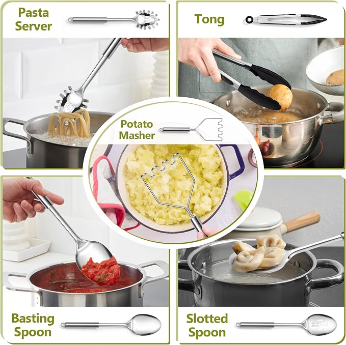 E-far Cooking Utensils Set, 10-Piece Stainless Steel Kitchen Utensils - Image 4
