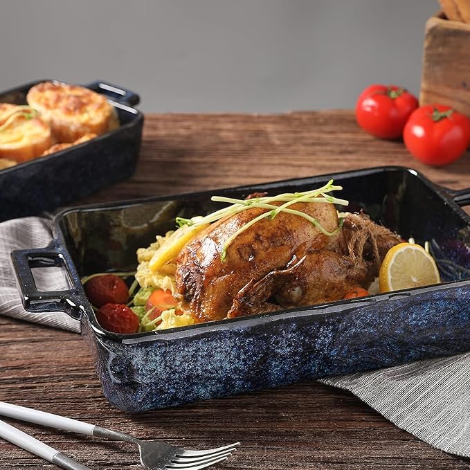 VICRAYS Ceramic Bakeware Set, Porcelain Rectangular Lasagna Pans Casserole Dish - Image 5