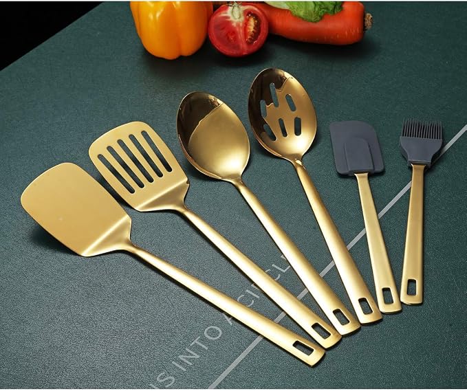 Gold Cooking Spoons, Berglander 6 Pieces Spatula Set Stainless Steel, Metal - Image 3