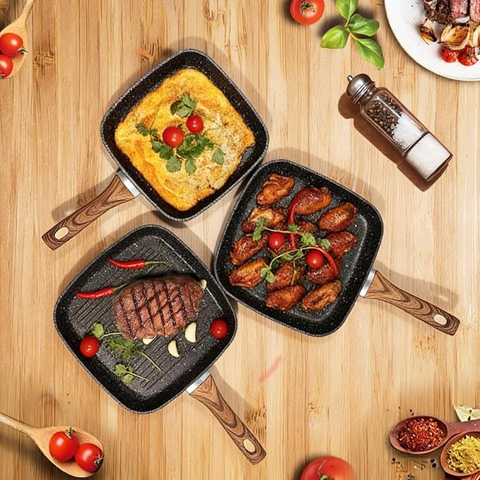 NEWBULIG 3-Piece Nonstick Grill Pan Set, Square Griddle Pans - Image 7